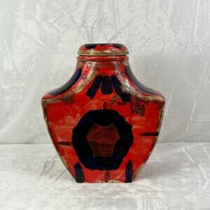 Handcrafted Red Blue Abstract Glazed Ceramic Vase 11.25" Sculptural Art Pottery